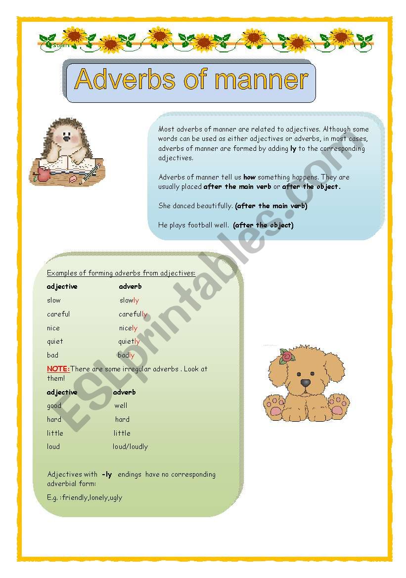 Adverbs of manner  (4 pages) worksheet