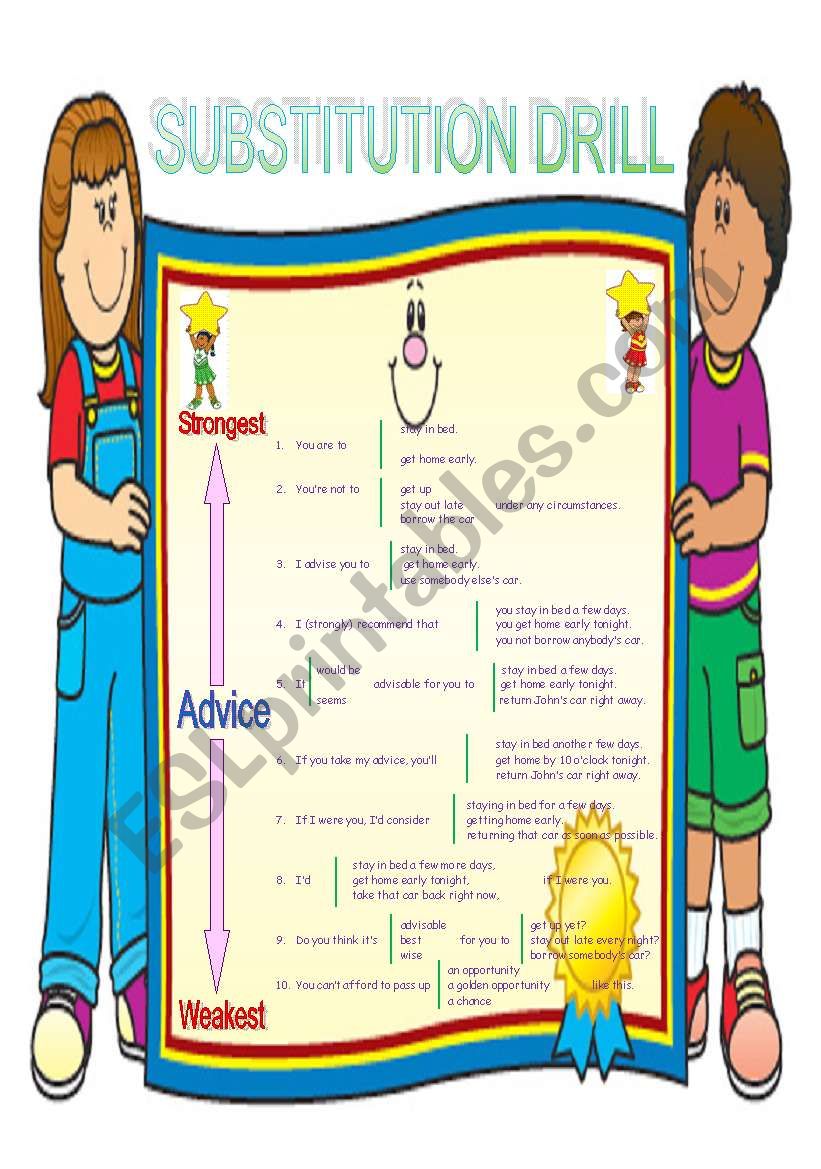 Substitution Drill - Advising worksheet