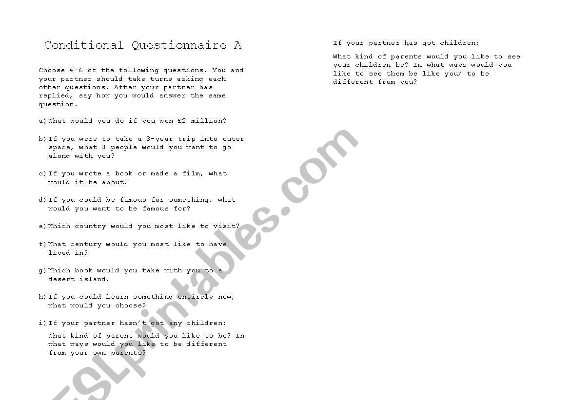 Conditional Questionnaires worksheet