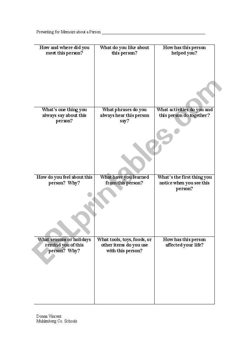 Memoir grid- person worksheet