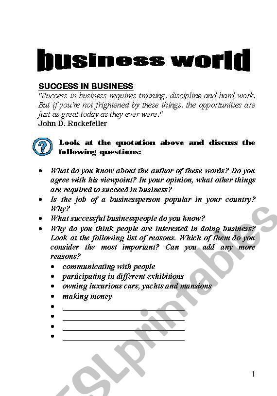business world worksheet