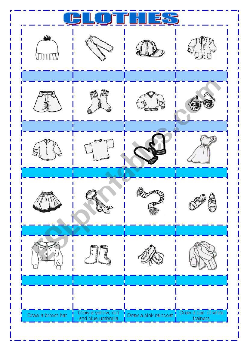 Clothes and colours worksheet