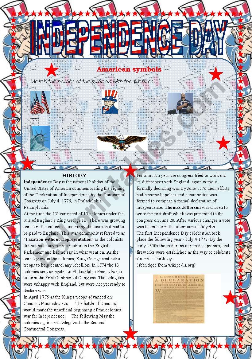 Independence Day worksheet