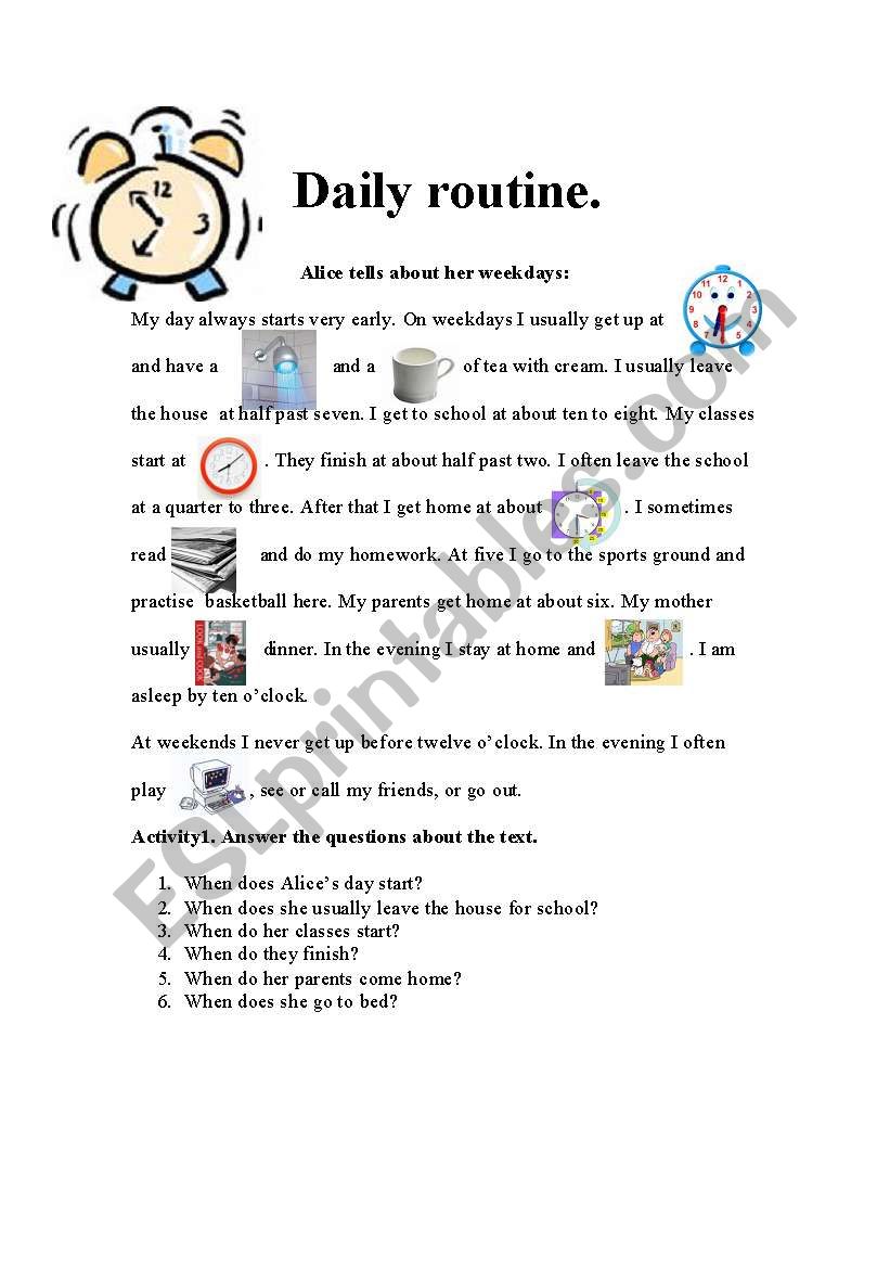 Daily routine worksheet