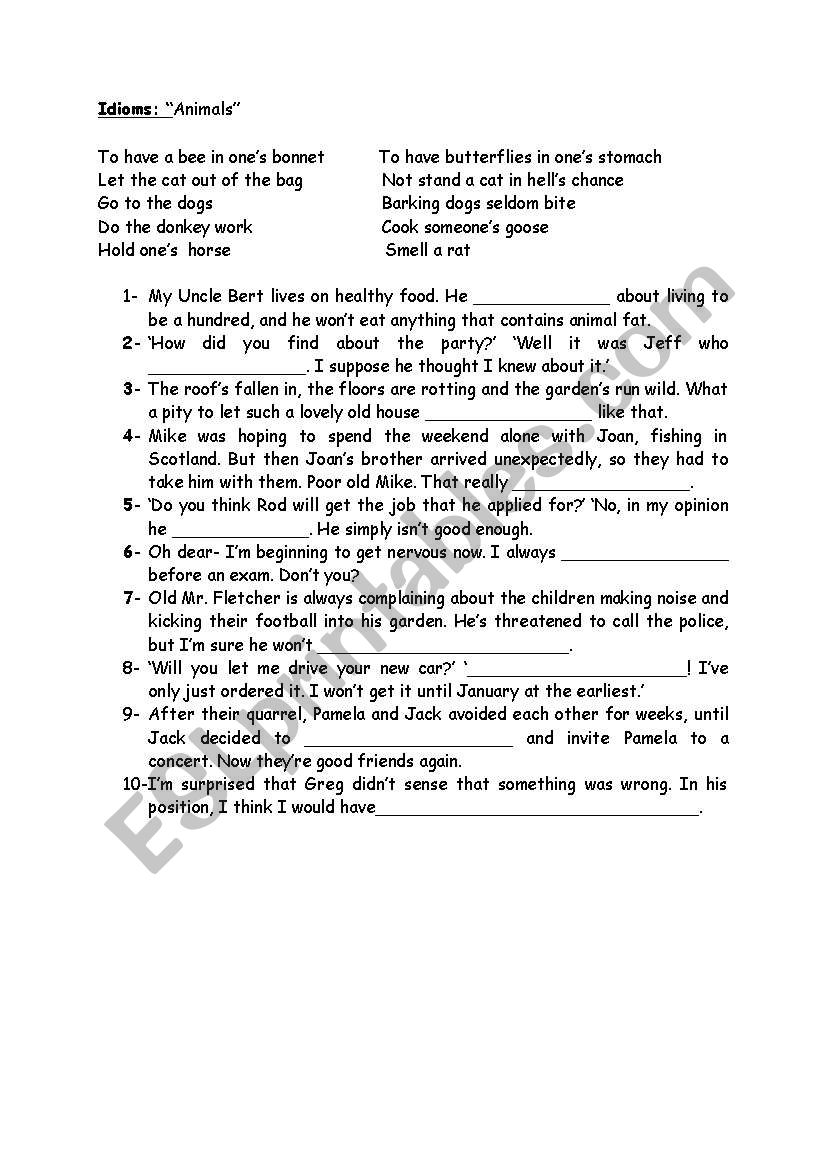 Idioms (Animals) worksheet