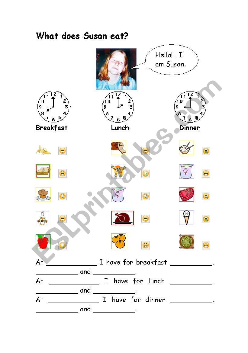 What does Susan eat? worksheet