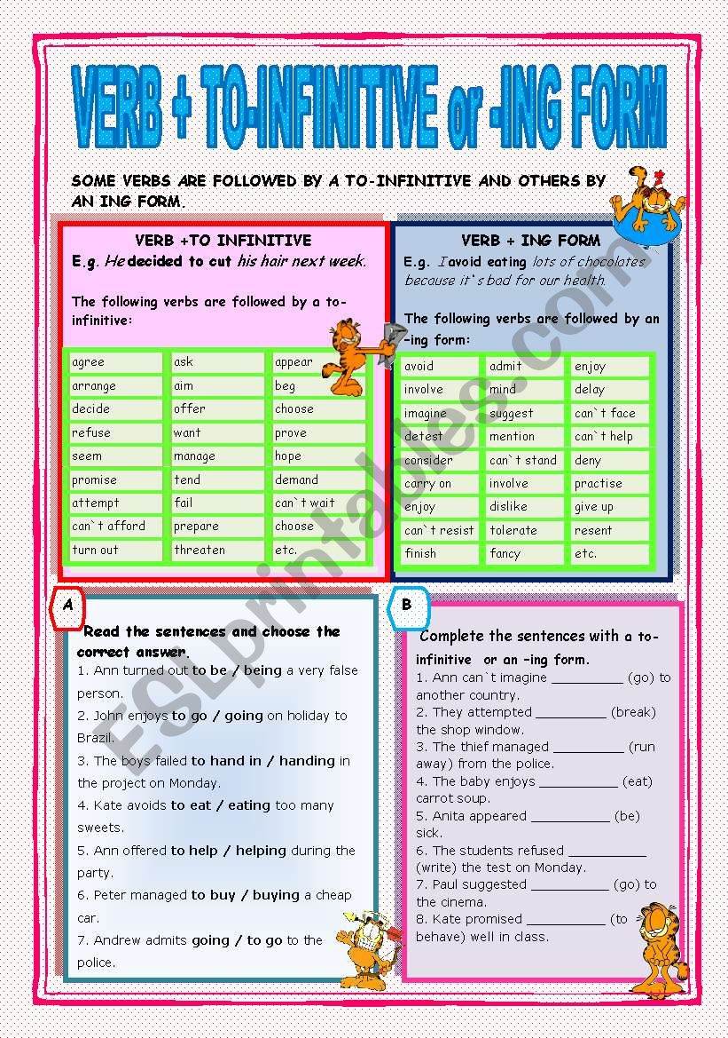 VERB + TO INFINITIVE OR -ING FORM