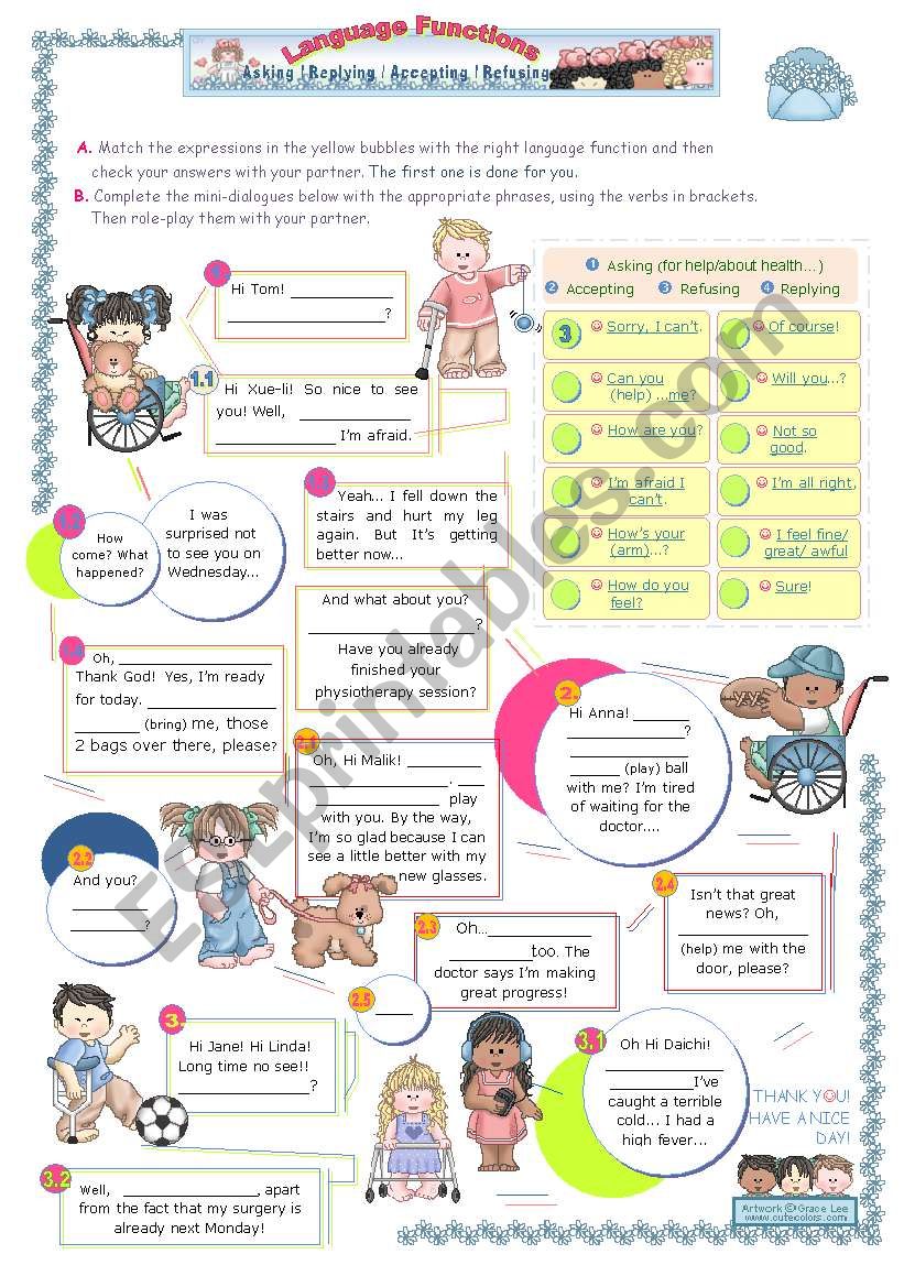 Language functions (6th in the seires  -  At the Hospital) - Asking about Health/ for help/ Replying, accepting, refusing