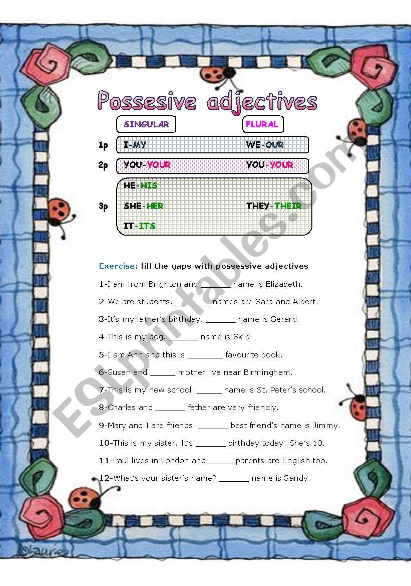 POSSESSIVE ADJECTIVES worksheet