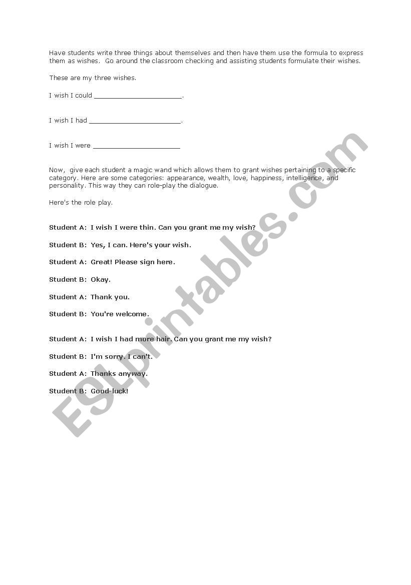 present wishes worksheet
