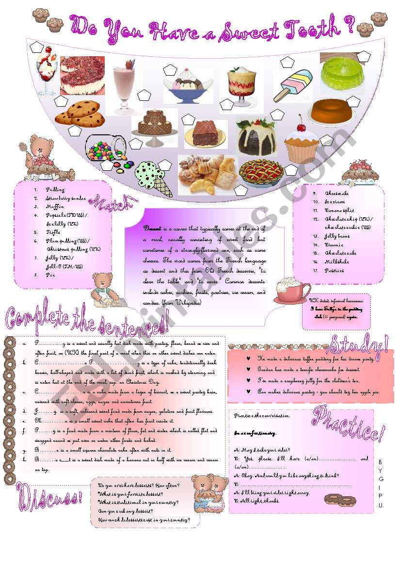 DO YOU HAVE A SWEET TOOTH? worksheet
