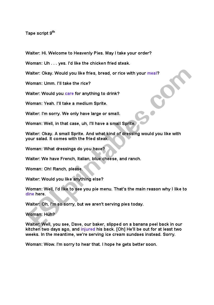 tape script worksheet