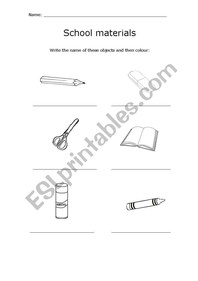 Vocabulary: school materials worksheet