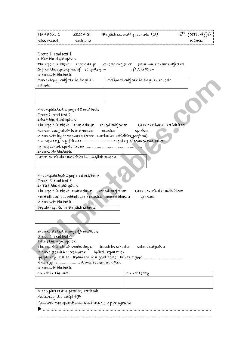 English Worksheet For Secondary School