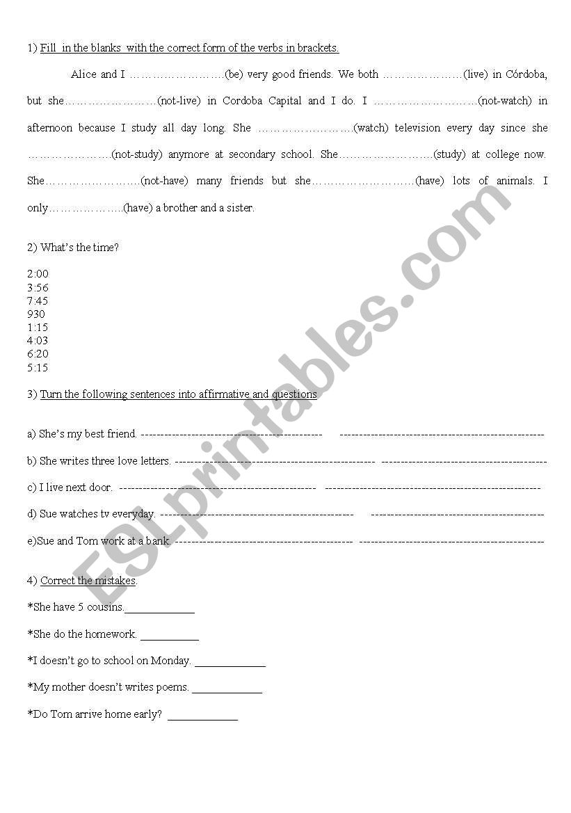 SIMPLE PRESENT worksheet