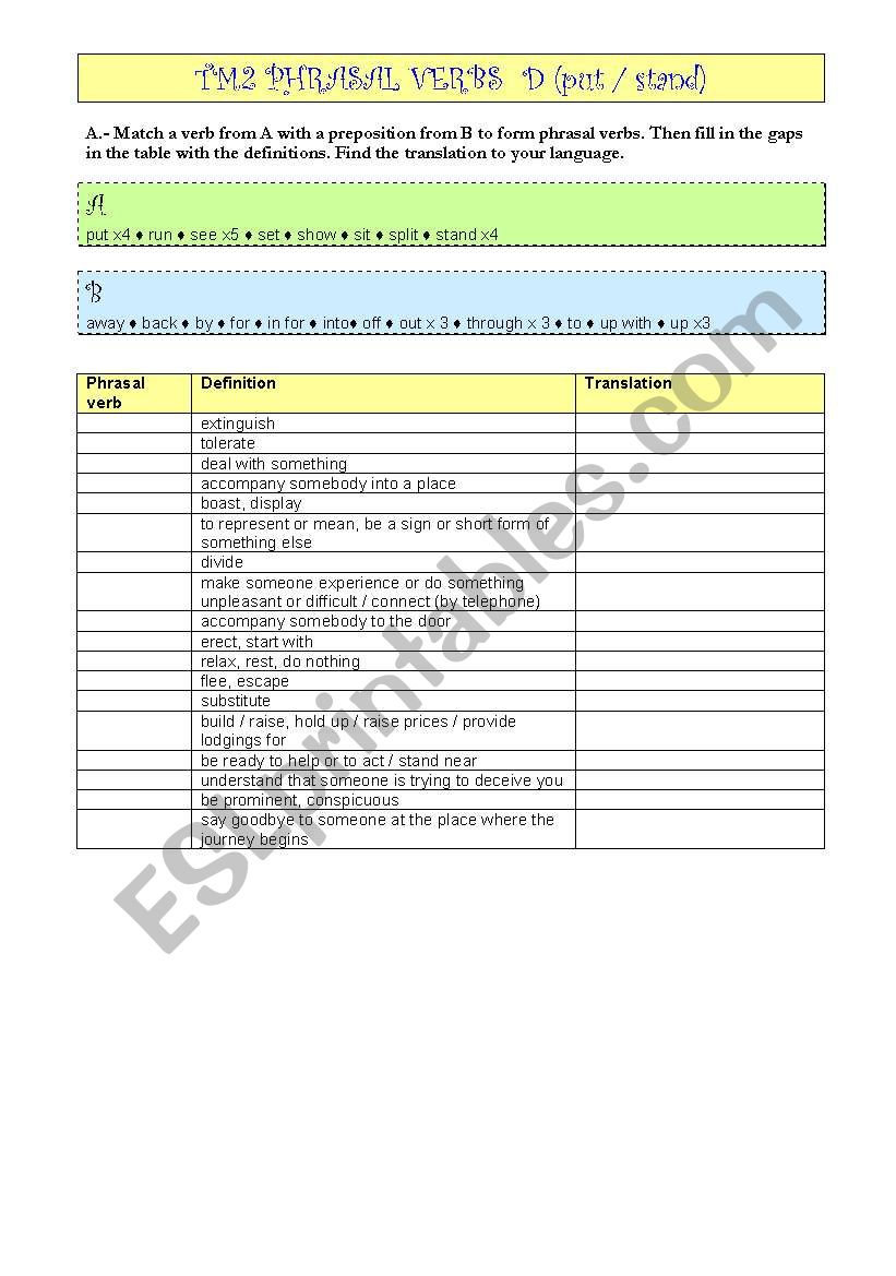 Phrasal verbs 2 bat (part 4) worksheet