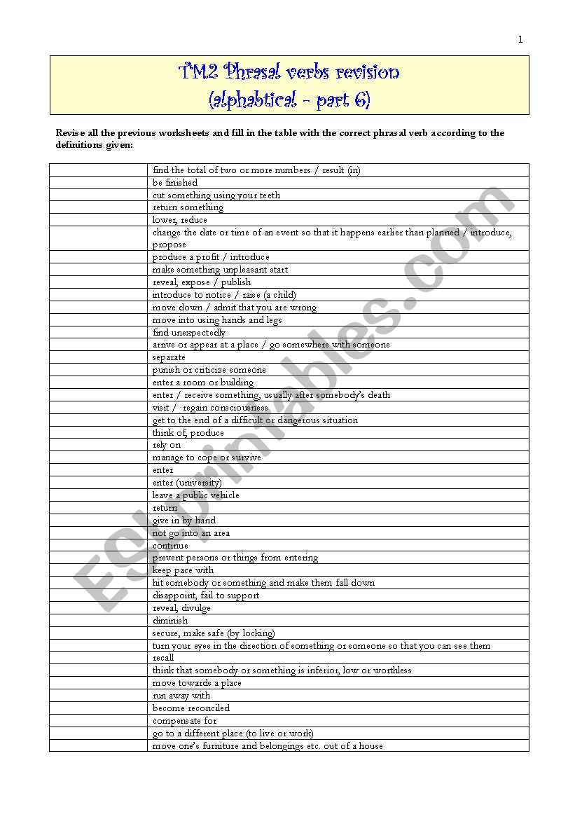 Phrasal verbs 2 bat worksheet