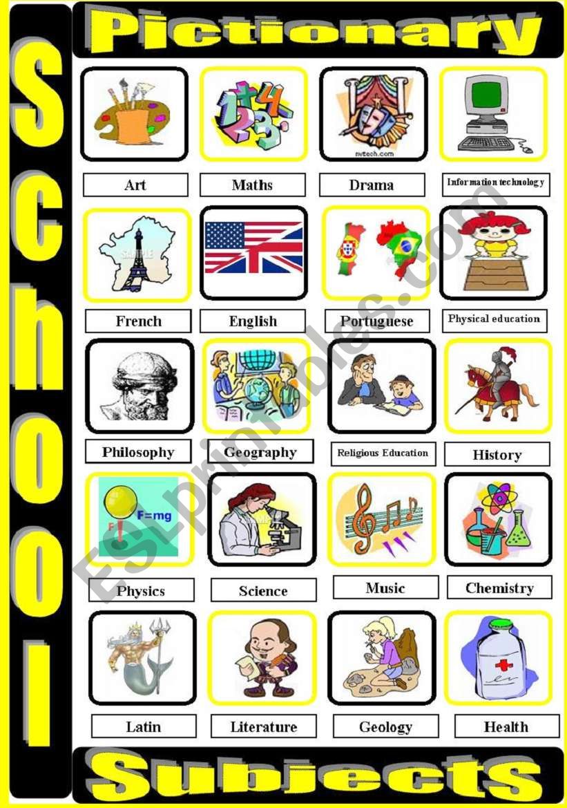 School_subjects_ pictionary worksheet