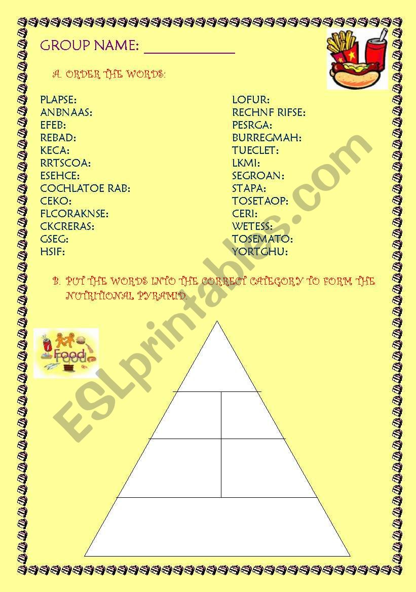 FOOD AND NUTRITIONAL PYRAMID worksheet