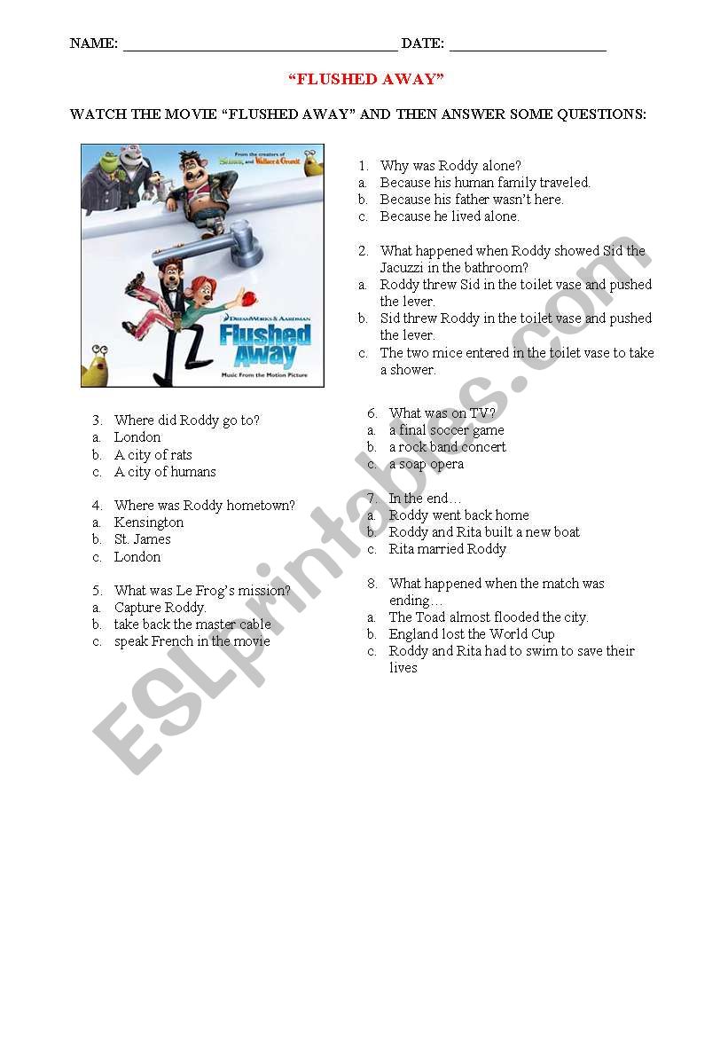 FLUSHED AWAY MOVIE worksheet