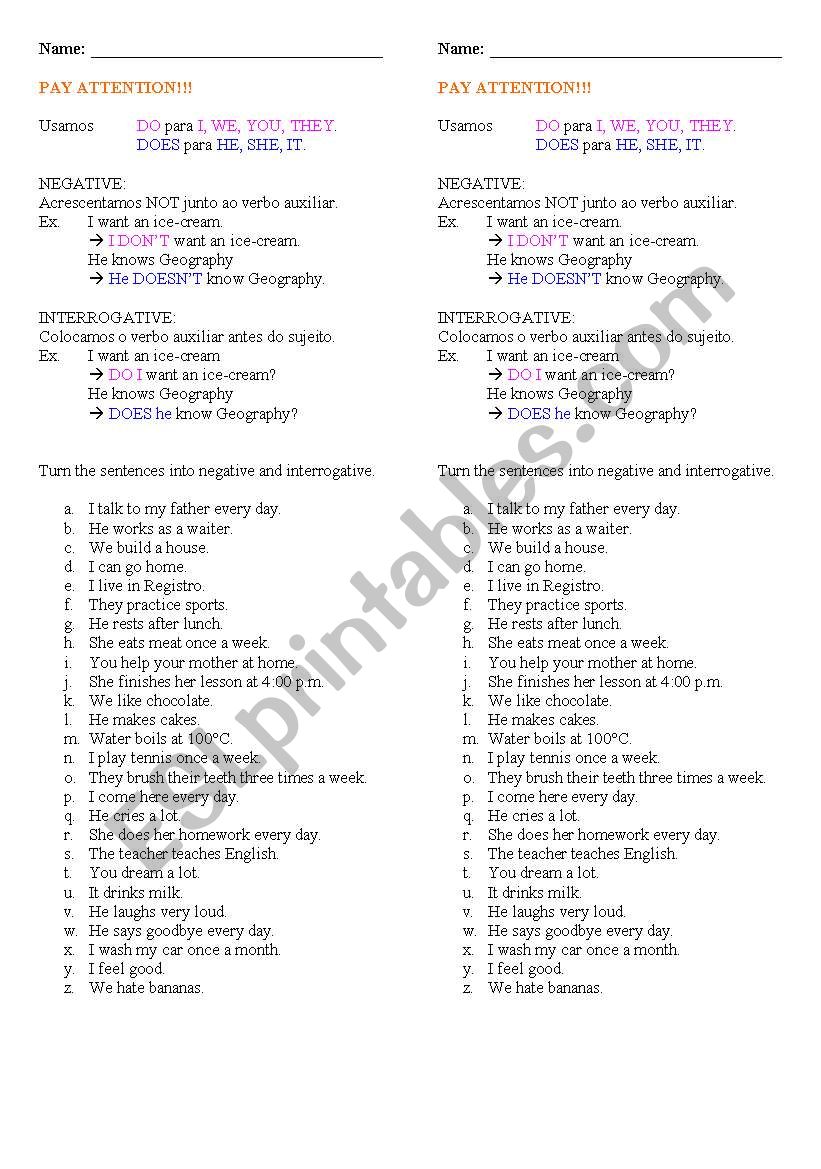 SIMPLE PRESENT TENSE worksheet