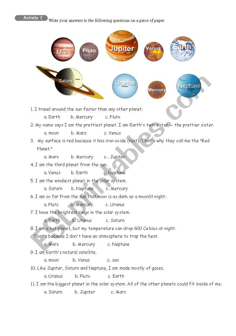 Solar System (2) worksheet