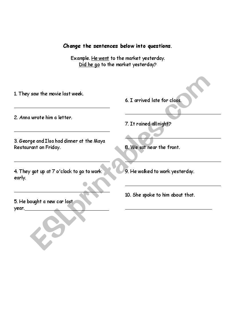 simple past questions worksheet