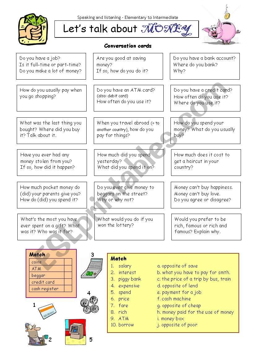 Lets talk about MONEY worksheet