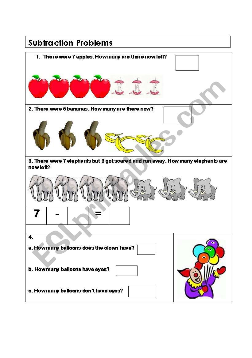 Subtraction Problems worksheet