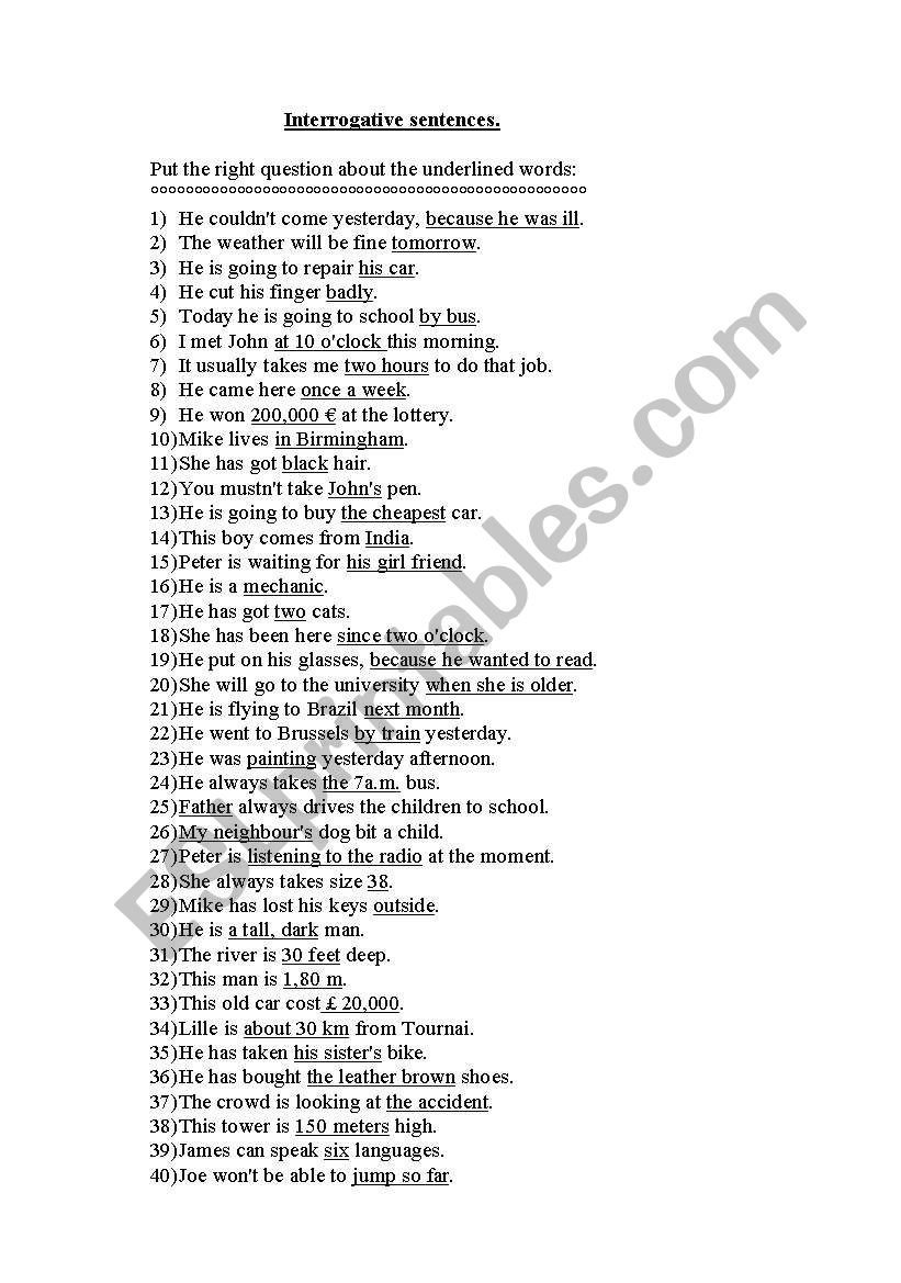 interrogative sentences worksheet