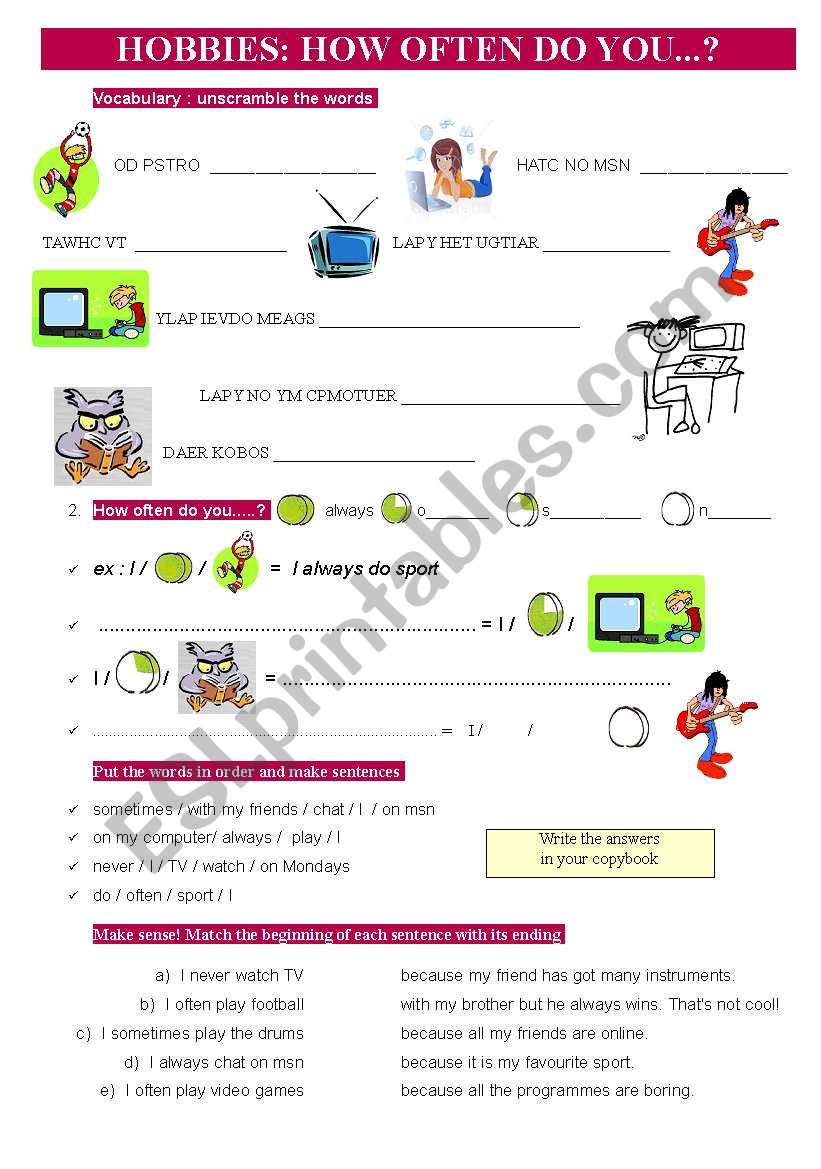 HOW OFTEN do you... ? Hobbies worksheet