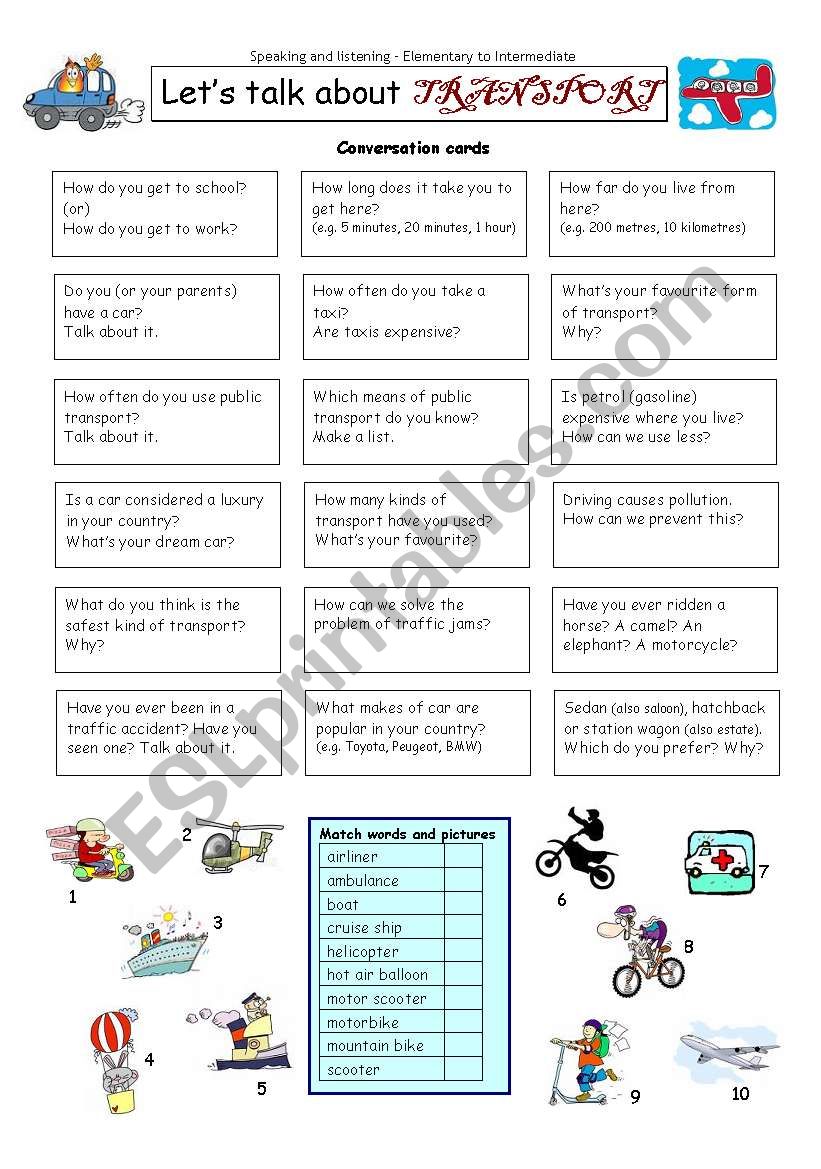 Lets talk about TRANSPORT worksheet