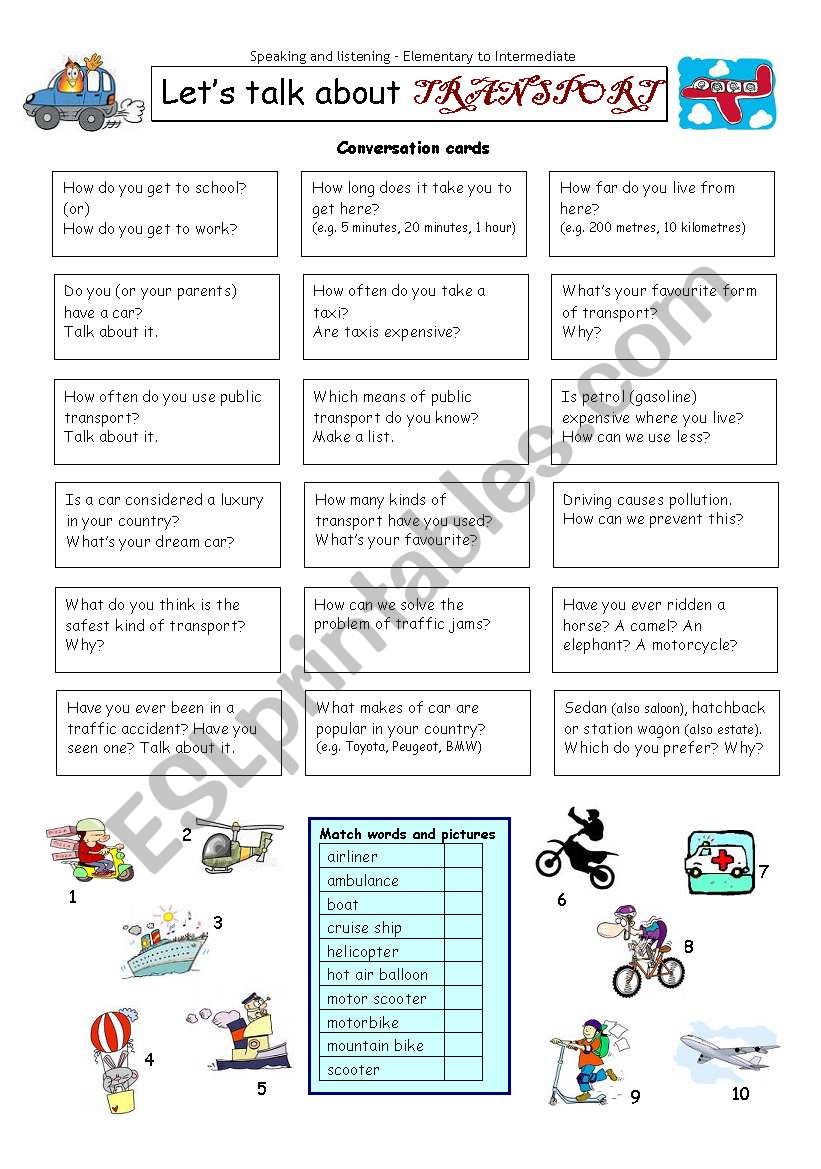 LetÂ´s talk about TRANSPORT worksheet