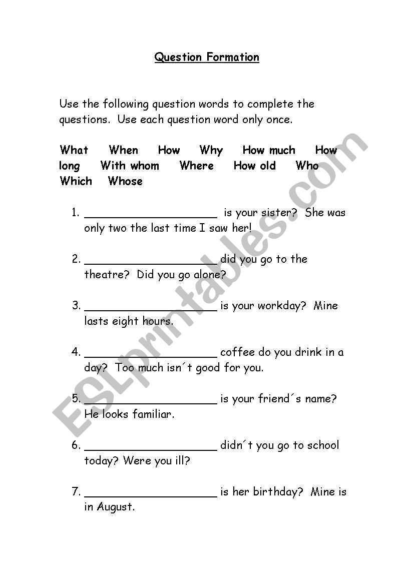 Question Formation worksheet