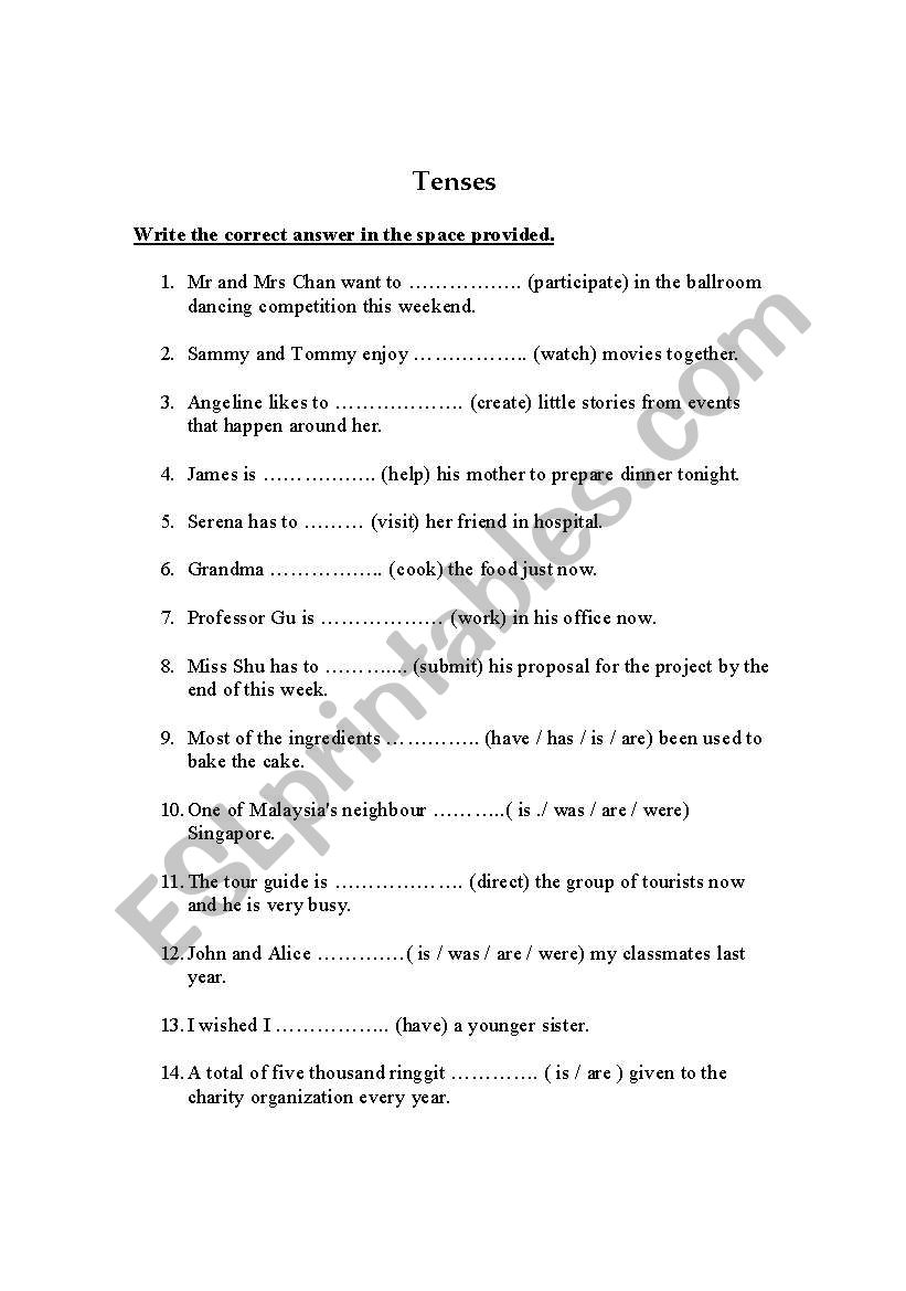 Grammar exercise worksheet