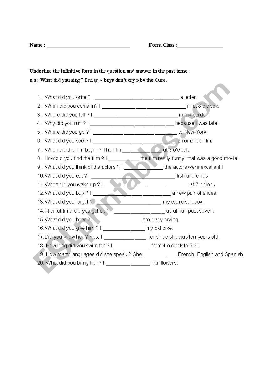 irregular verbs worksheet worksheet