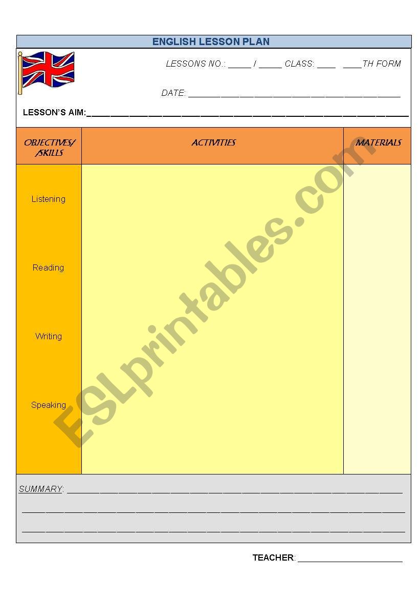 Lesson Plan Grid worksheet