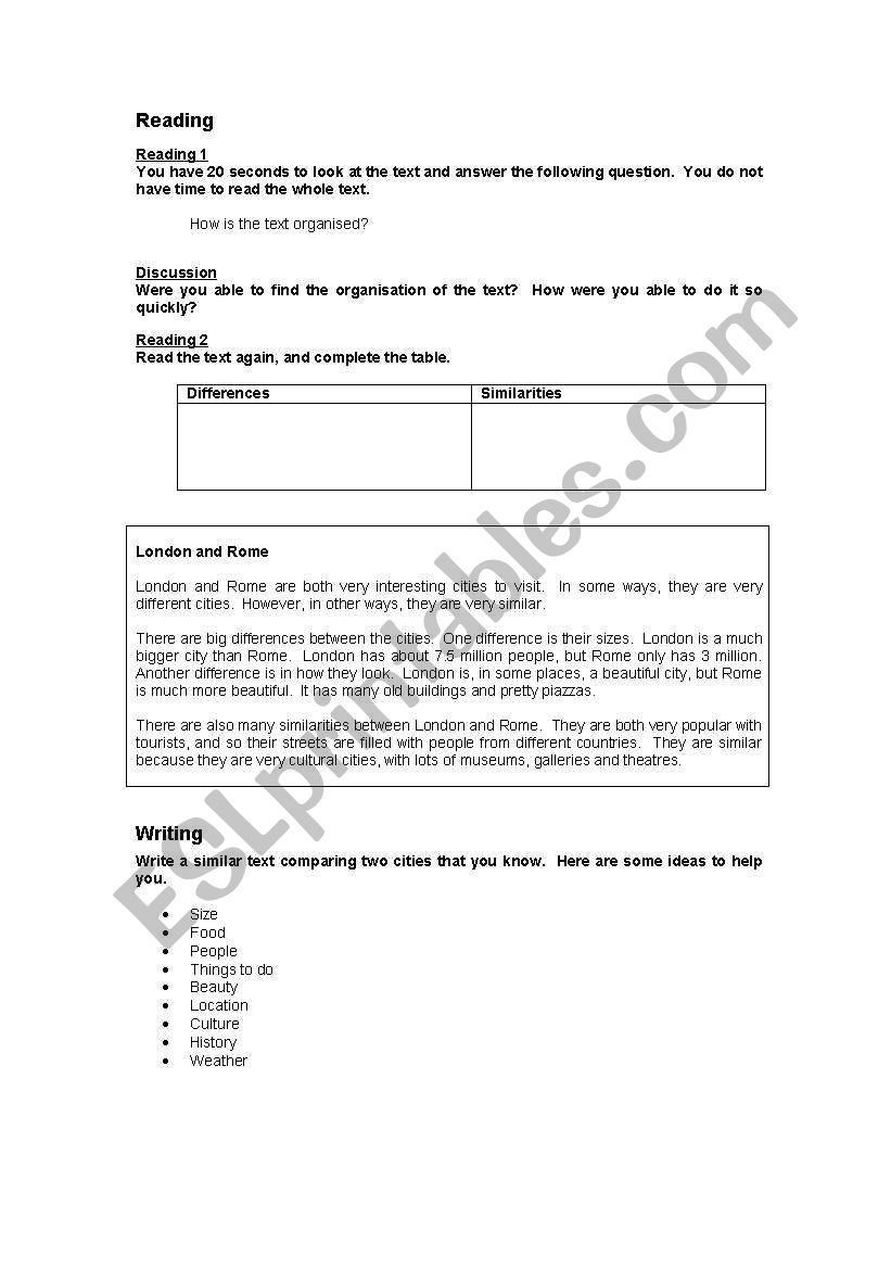 Comparing Two Cities worksheet