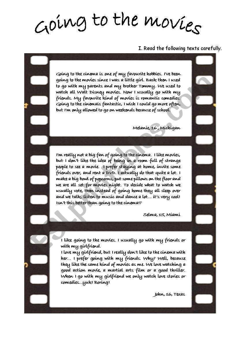 Going to the movies worksheet