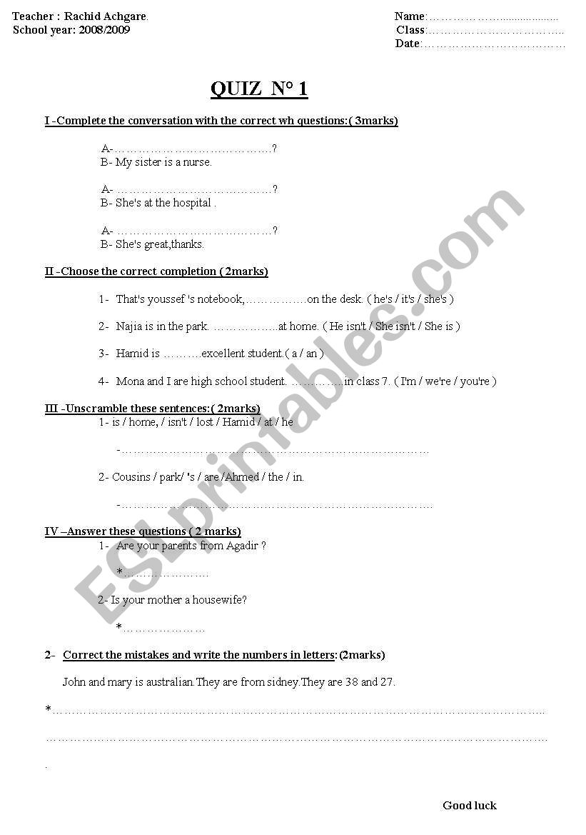 quiz worksheet