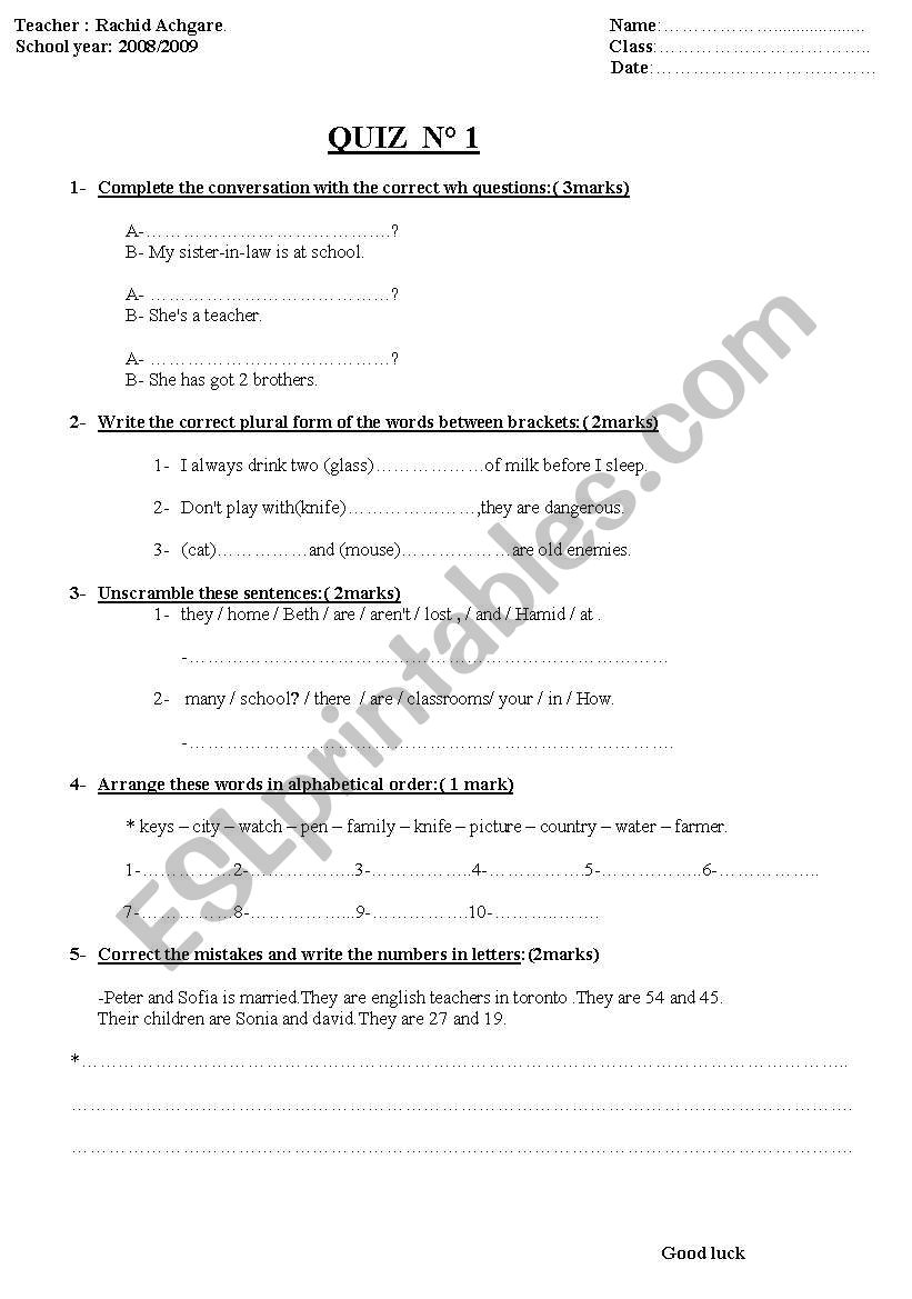 quiz worksheet