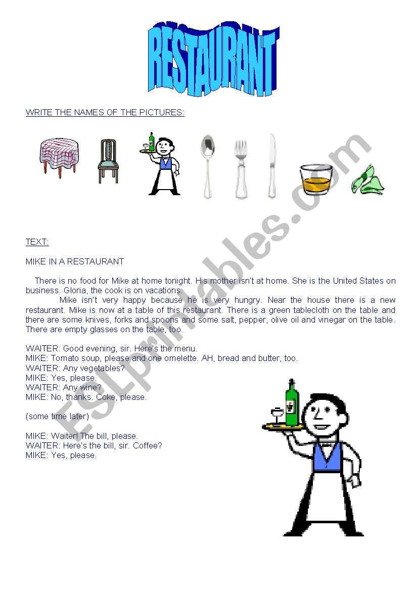 RESTAURANT PART I worksheet