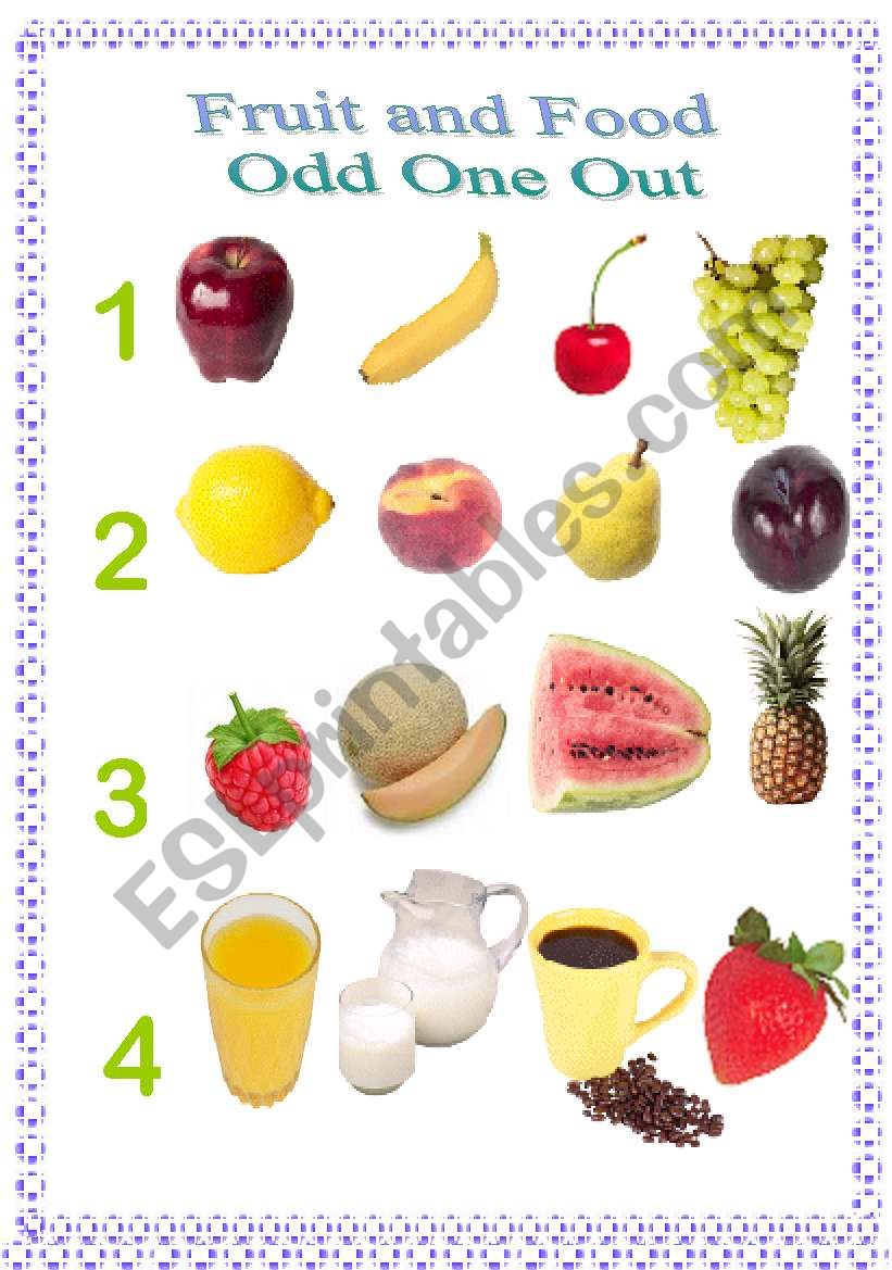 Fruit and Food. Odd One Out. worksheet