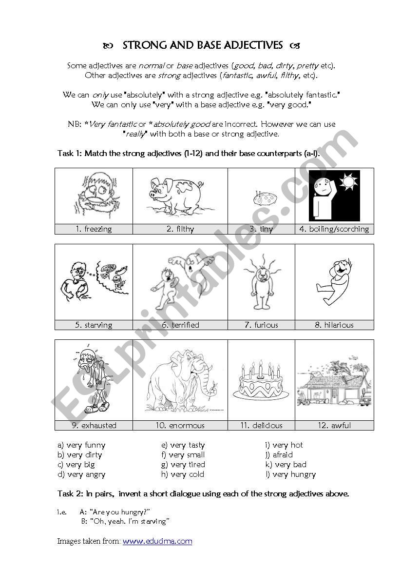 STRONG AND BASE ADJECTIVES worksheet
