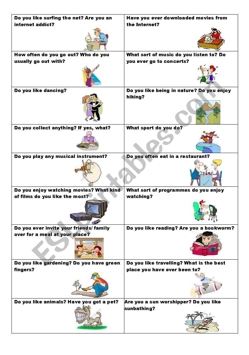 Conversation cards (No. 10) -  Free-time activities - 2