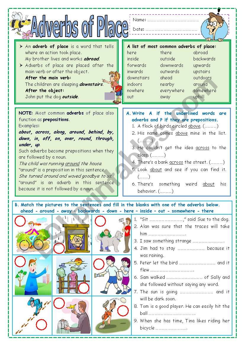 Adverbs Of Place Worksheets Esl Games Activities ZOHAL