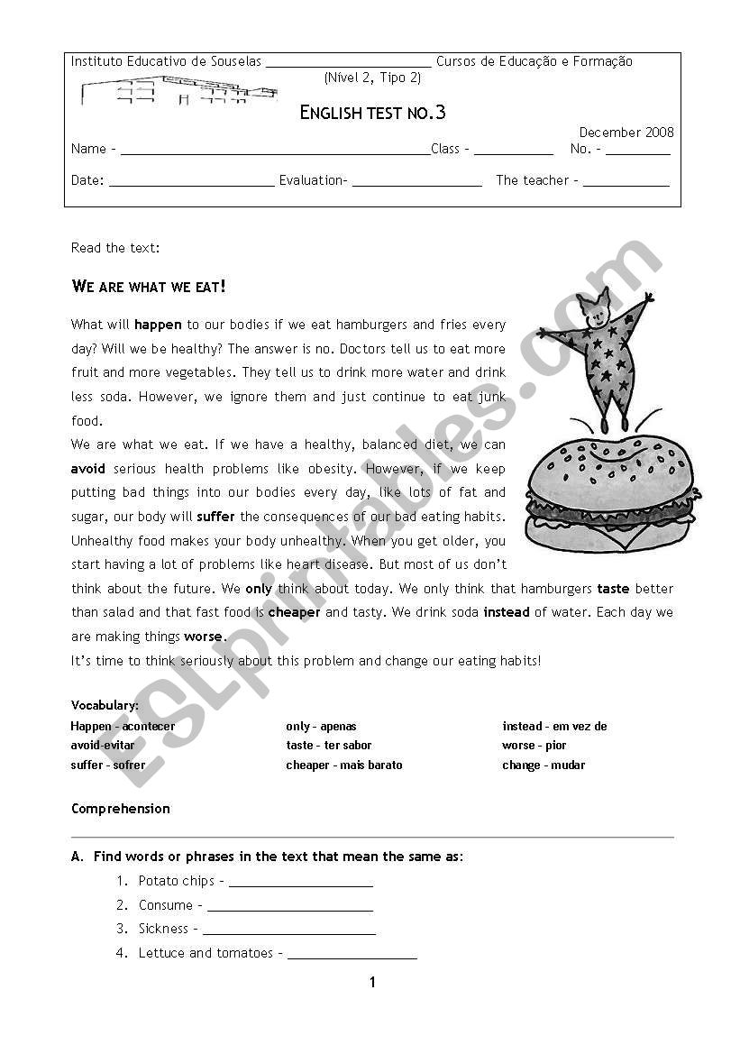 You are what you eat! worksheet