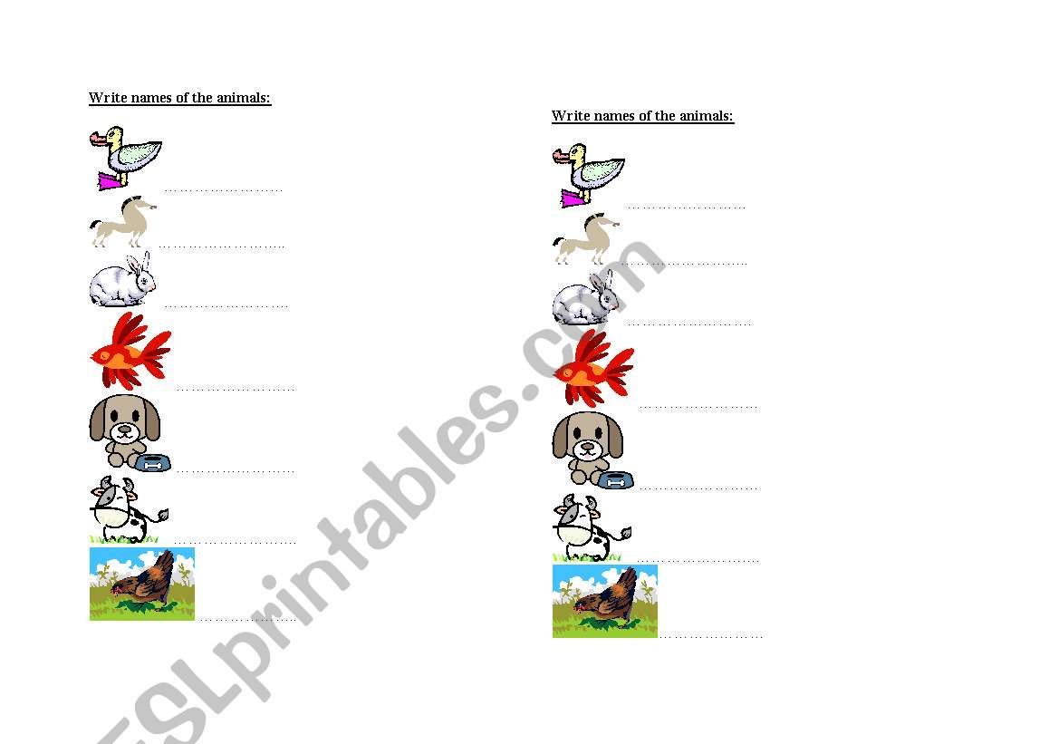 animals on a  farm worksheet