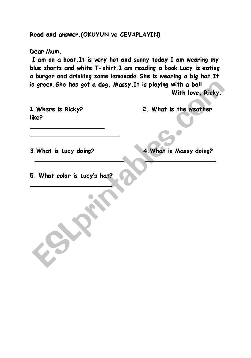 reading worksheet