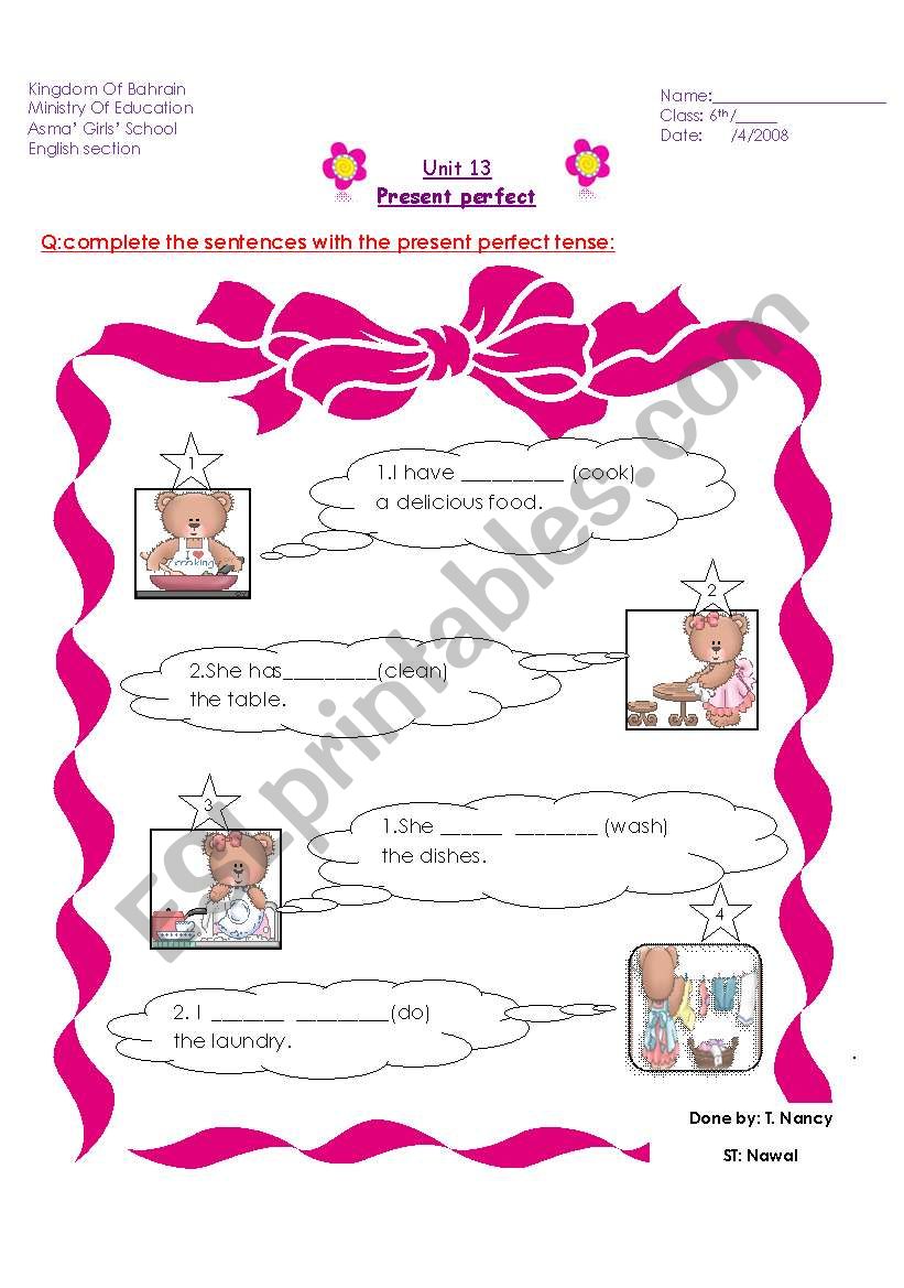 present perfect worksheet